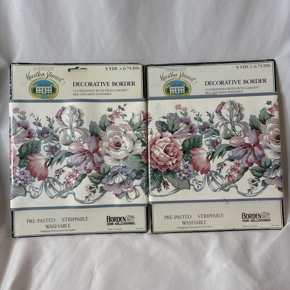 2 At Home w/Martha Stewart Decorative Wall‎ Border Swiss Garden Wallpaper 5yd